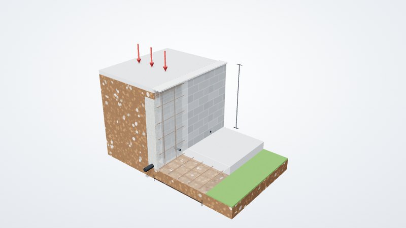 3D cutaway of a reinforced block retaining wall